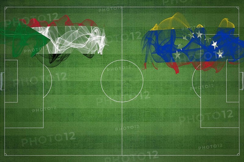 Sudan vs Venezuela Soccer Match, national colors, national flags, soccer field, football game, Competition concept, Copy space