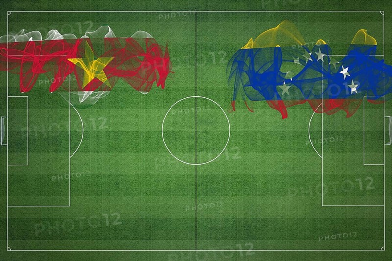 Suriname vs Venezuela Soccer Match, national colors, national flags, soccer field, football game, Competition concept, Copy space