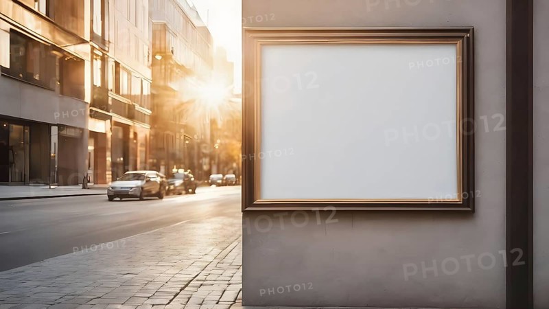 Artifical Intelligence generated interior with empty frame on wall. Blank picture frame hanging on wall, AI generated image