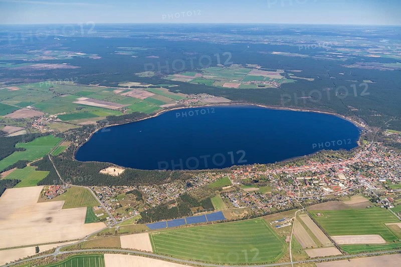 Aerial view of Arendsee, Altmark, water, lake, Saxony-Anhalt, Germany, Europe