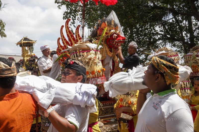 Gianyar, Bali, Indonesia, the remains of a human being are placed in an animal sarcophagus during the Ngaben ceremony and then cremated, Asia