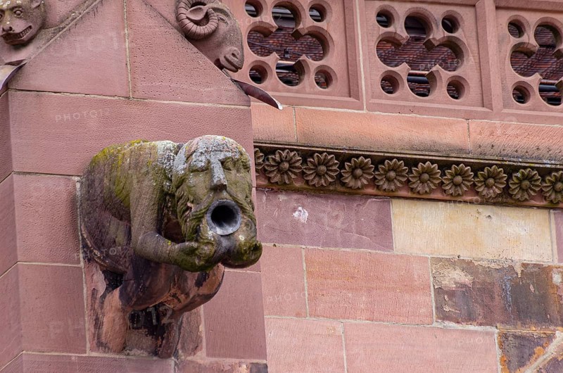 Gargoyles on the buttress of the Freiburg Cathedral, the Cathedral of Our Lady, in the old town of Freiburg im Breisgau, Baden-Württemberg, Germany, Europe