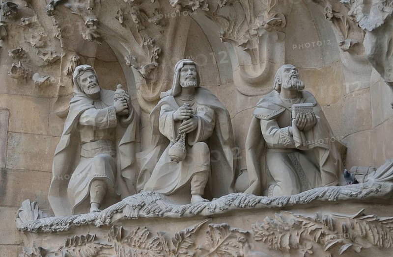 Detail of the Nativity façade of the Sagrada Familia, Holy Family Church of the Atonement, by architect Antoni Gaudí, UNESCO World Heritage Site, Barcelona, ??Catalonia, Spain, Europe