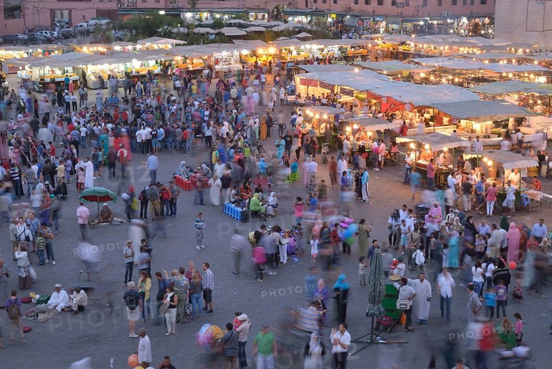 Food stalls in the Djemaa el Fna market square, Marrakesh, Marrakesh-Tensift-El Haouz region, Morocco, Africa