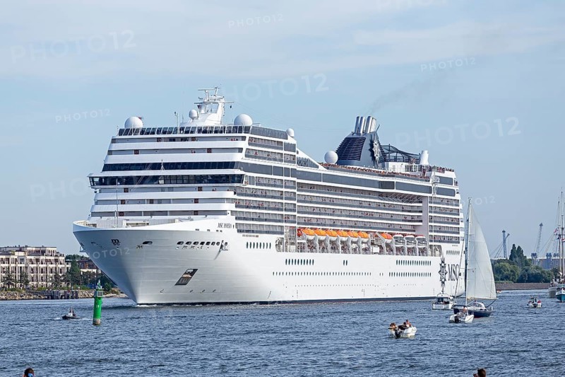 Cruise ship MSC Poesia, Unterwarnow, Hanse Sail, Warnemünde, Rostock, Mecklenburg-Vorpommern, Germany, Europe