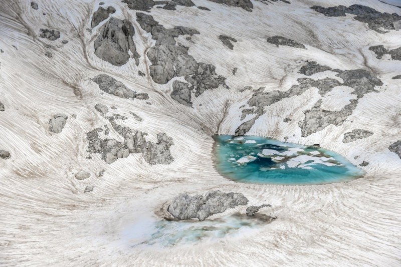 Mountain lake, snow remains, high alpine landscape, Übergossene Alm, Berchtesgaden Alps, Salzburger Land, Austria, Europe