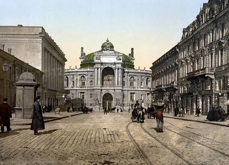 Rue Richelieu in Odessa, Russia, Ukraine, c. 1890, Historic, digitally enhanced reproduction of a photochrome print of the time, Europe