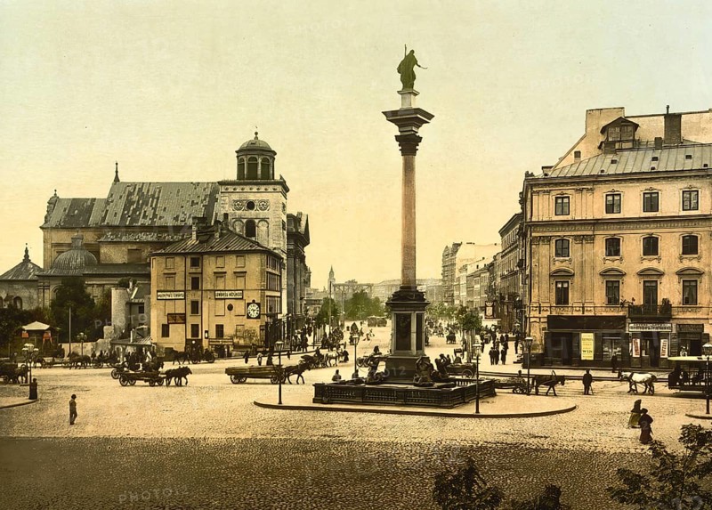 Sigismund's Column on Castle Square in Warsaw, Poland, c. 1890, Historic, digitally enhanced reproduction of a photochrome print from 1895, Europe