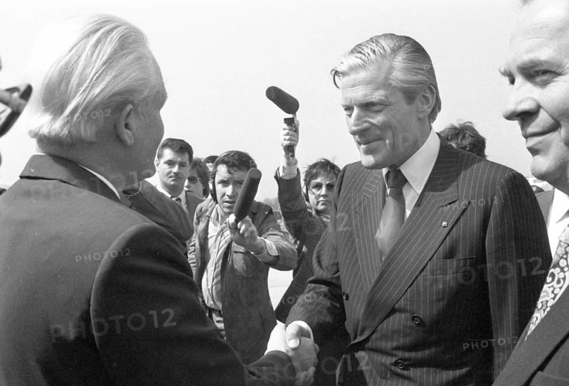The Krupp concern used the visit of the important GDR politician, Guenter Mittag, to Bonn for talks in the Villa Huegel with Berthold Beitz on 17 April 1980 in Essen.Walter Leisler-Kiep (CDU) receives Guenter Mittag (SED) 9in Cologne-Bonn Airport, Germany, Europe