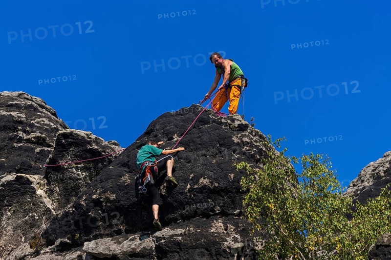 Climbers in the Schrammstein area in Saxon Switzerland