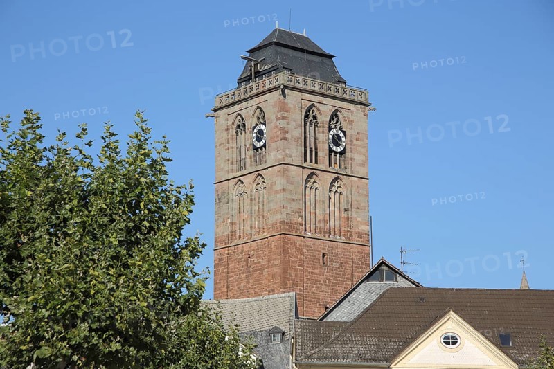 Tower and landmark of the Gothic town church in Bad Hersfeld, Hesse, Germany, Europe