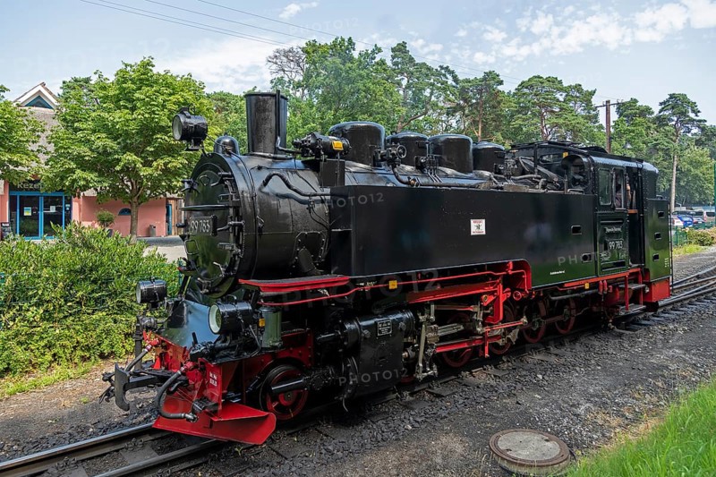 Locomotive, Rasender Roland steam railway, Göhren, Rügen Island, Mecklenburg-Western Pomerania, Germany, Europe