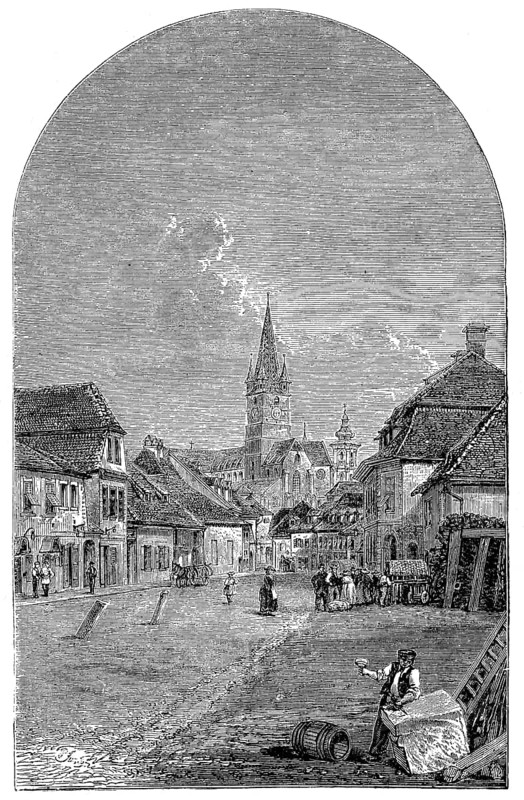 Inner city of Sibiu, Sibiu, in 1869, Transylvania, Transylvania, Romania, Historic, digitally restored reproduction of an original 19th century original, exact original date not known, Europe