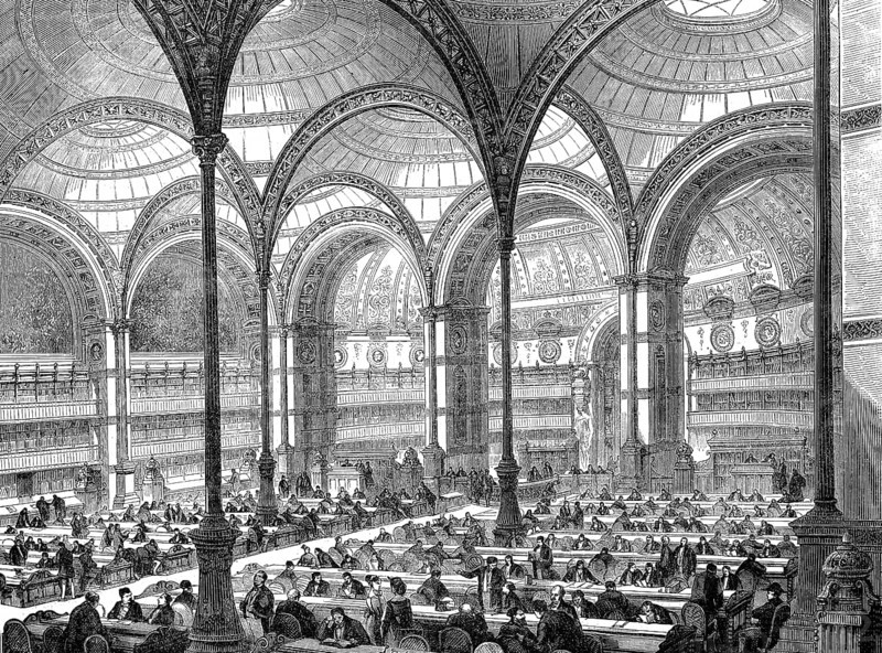 The New Reading Room in the Royal Library in Paris, 1869, France, Historic, digitally restored reproduction of an original 19th-century painting, exact original date unknown, Europe