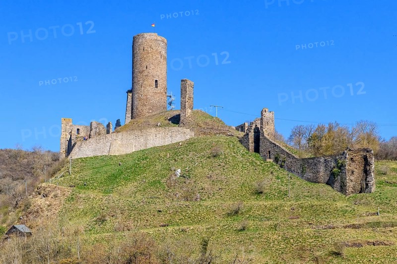 View of Löwenburg Ruin, Monreal, Eifel, Rhineland-Palatinate, Germany, Europe