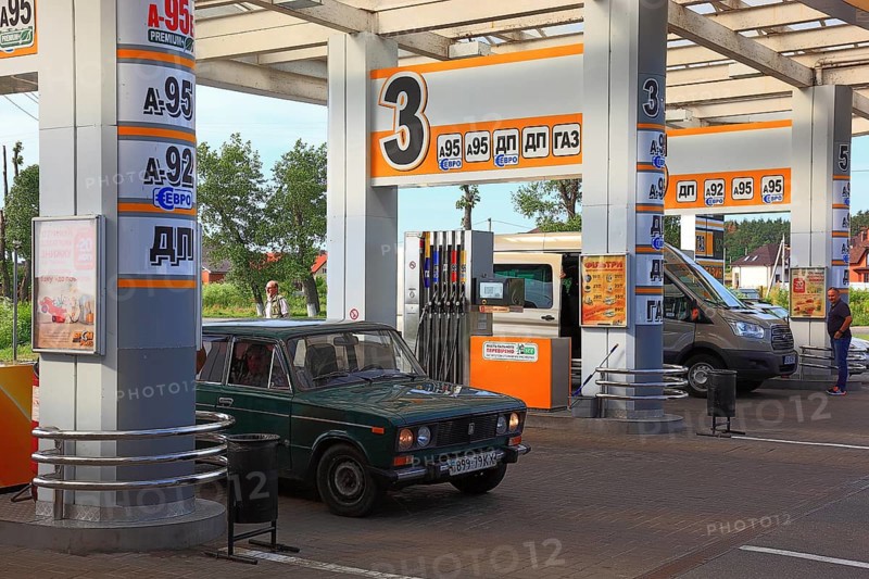 Modern petrol station, petrol pumps, Kiev, Ukraine, Europe
