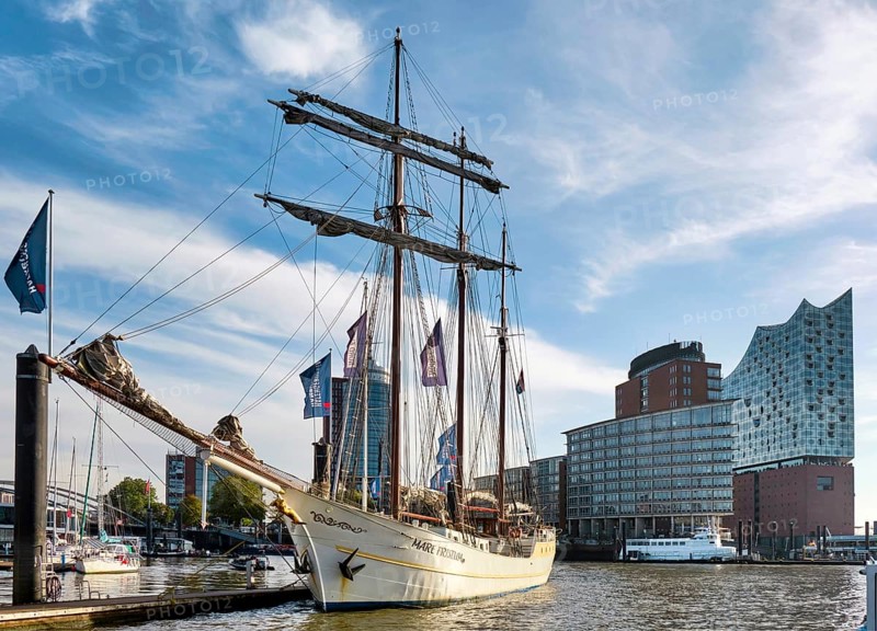 Windjammer Mare Frisium at the Hamburg Landungsbrücken, Hamburg, Land Hamburg, Germany, Europe