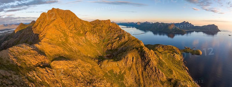 Mountains by the fjord in the evening, coast near Nyksund, Langøya Island, Vesterålen, Northern Norway, Norway, Europe