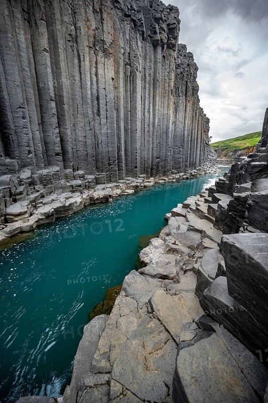 Stuðlagil Canyon, turquoise river between basalt columns, Egilsstadir, Iceland, Europe