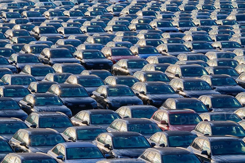 Large number of cars on assembly point, Brand Audi, Germany, Europe