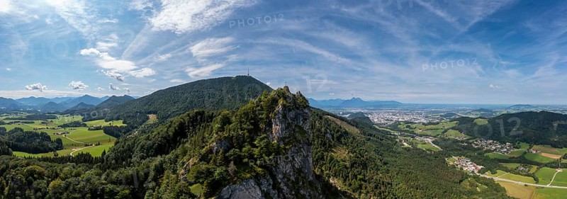 View from the summit of Nockstein to Gaisberg, Osterhorngruppe, Flachgau, Land Salzburg, Austria, Europe