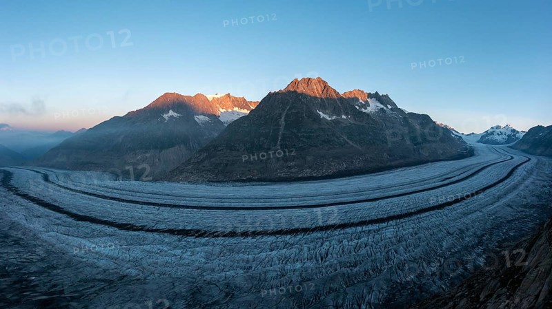 Aerial view of the Great Aletsch Glacier in the canton of Valais, Switzerland, Europe