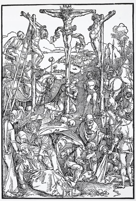 The Calvary, woodcut by Albrecht Dürer, historical, digitally improved reproduction of an old woodcut