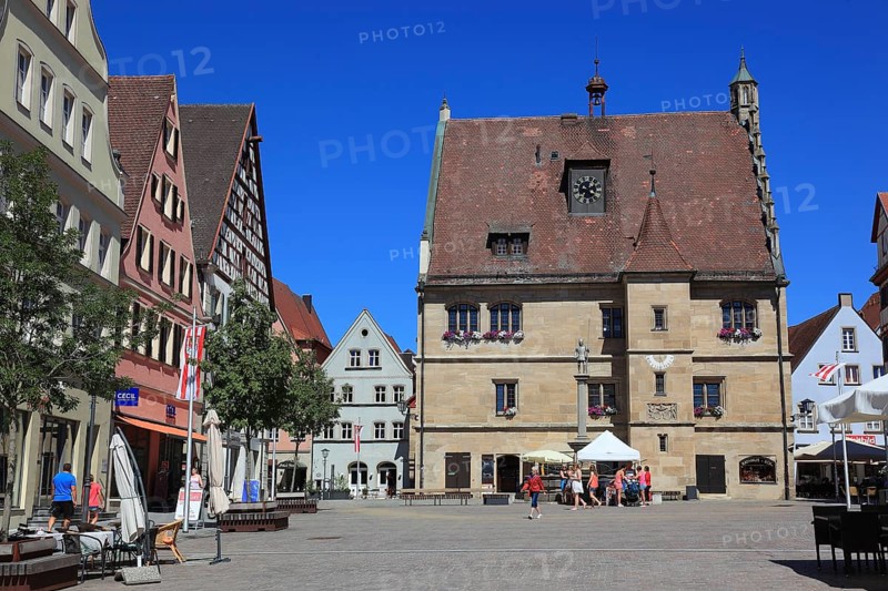 Germany, Middle Franconia, town of Weissenburg, houses and town hall on the market square, Europe
