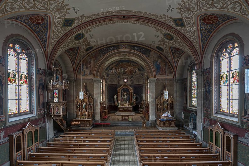 Interior of the parish church Maria Opferung, built in 1889, Riezlern, Kleinwalsertal, Austria, Europe