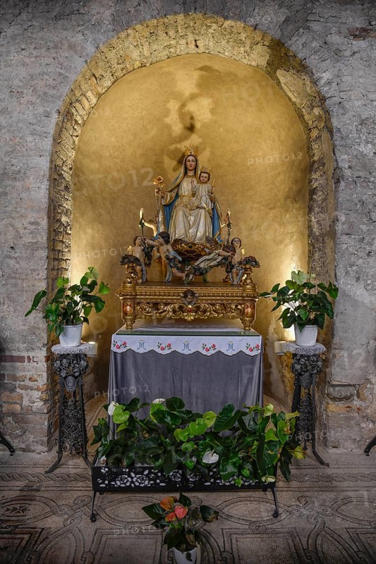 Small altar in the early medieval church of Sant'Eufemia from the second half of the 4th century, Grado, Grado Island, Friuli Venezia Giulia Region, Italy, Europe