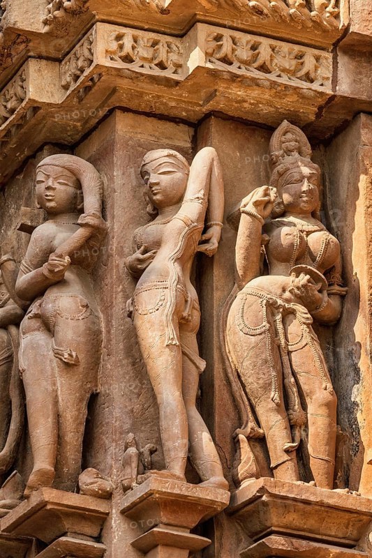 Famous stone carving sculptures, Vishvanath Temple, Khajuraho, India. Unesco World Heritage Site