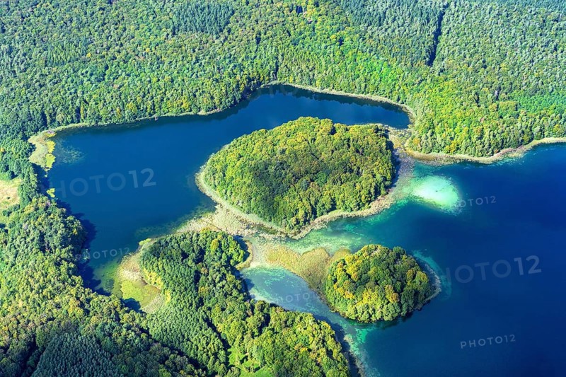 Aerial view Große Wummsee, end moraine landscape, Ruppiger Wald- und Seenlandschaft, island, lake district, forest, Brandenburg, Mecklenburg-Western Pomerania, Germany, Europe