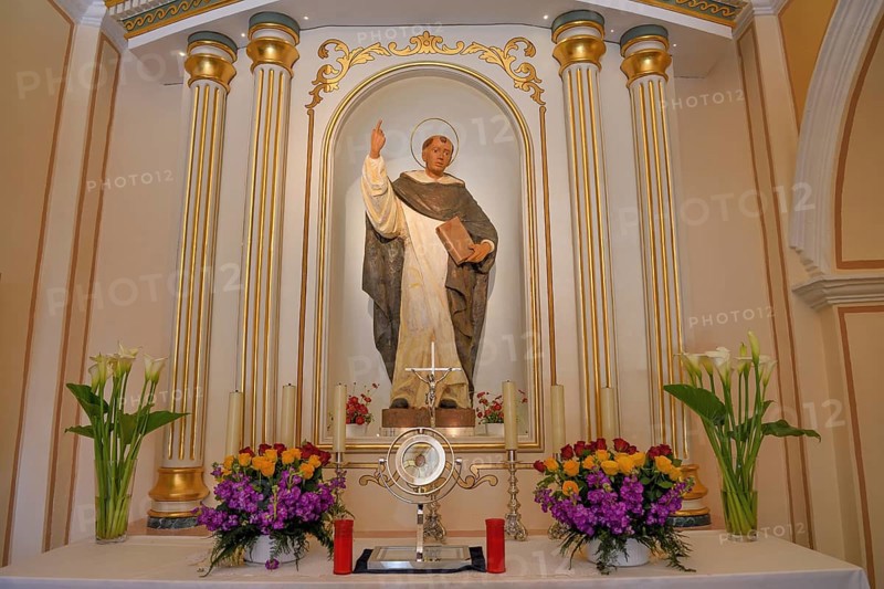 Figure of San Vicente above the altar of the Ermita de San Vicent chapel in Cautivador or Captivador, La Nucía municipality, Alicante province, Valencia region, Costa Blanca, Spain, Europe