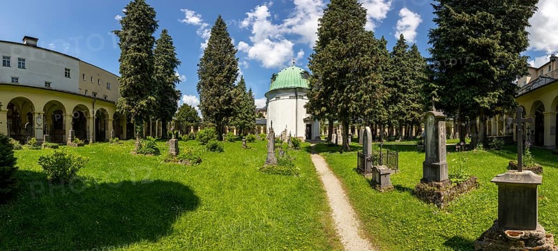 Burial Ground and Arcades with Gabriel Chapel, Mausoleum for Prince Archbishop Wolf Dietrich, Sebastian Cemetery, Church of Saint Sebastian, Salzburg, Austria, Europe