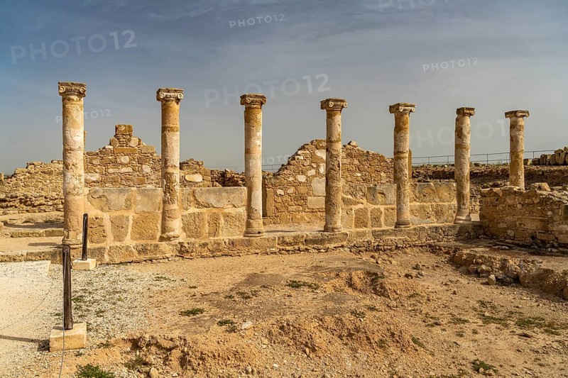 Colonnade at the House of Theseus in the Paphos Archaeological Park, Cyprus, Europe