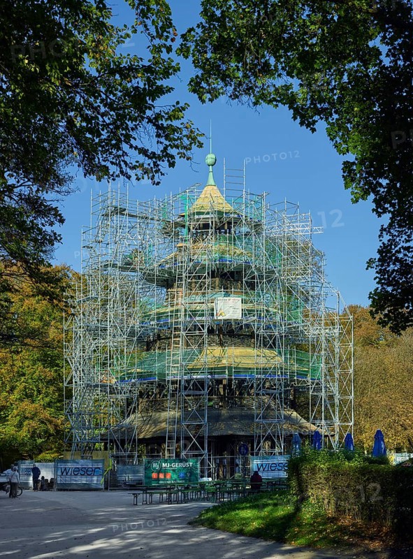 Restoration, Chinese Tower, Munich, Bavaria, Germany, Europe
