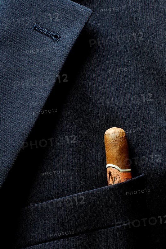 Cigar in suit bag, smoking