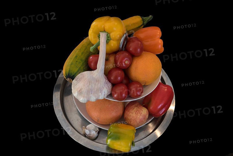 Fruit and Vegetable Tray on Black Ground, Bavaria, Germany, Europe