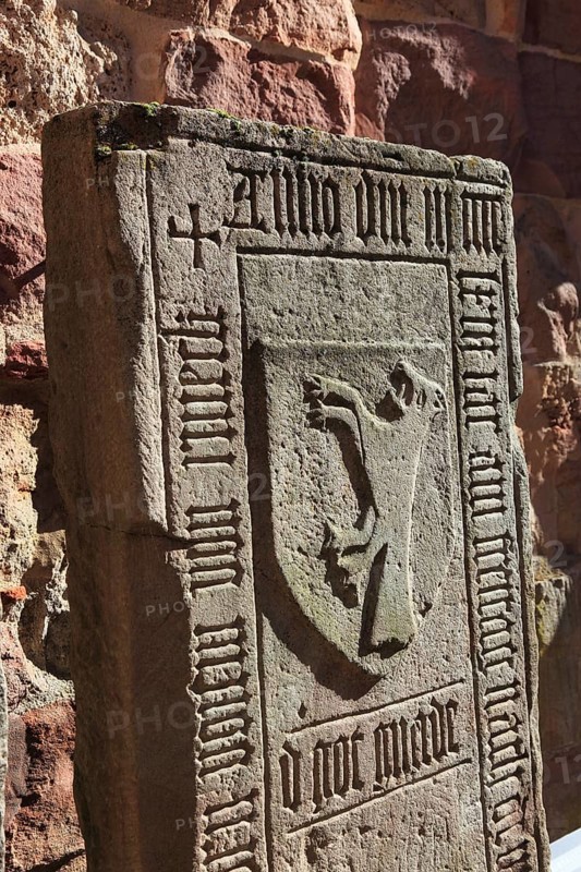 Gravestones in the Bibras Chapel in the ruins of St. Mary's Monastery Church, Veßra Monastery, Hildburghausen District, Thuringia, Germany, Europe