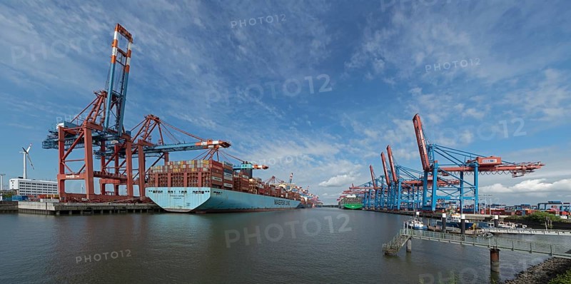 Container terminals Eurogate and Burchardkai, Photomerge, Waltershof, Hamburg, Germany, Europe