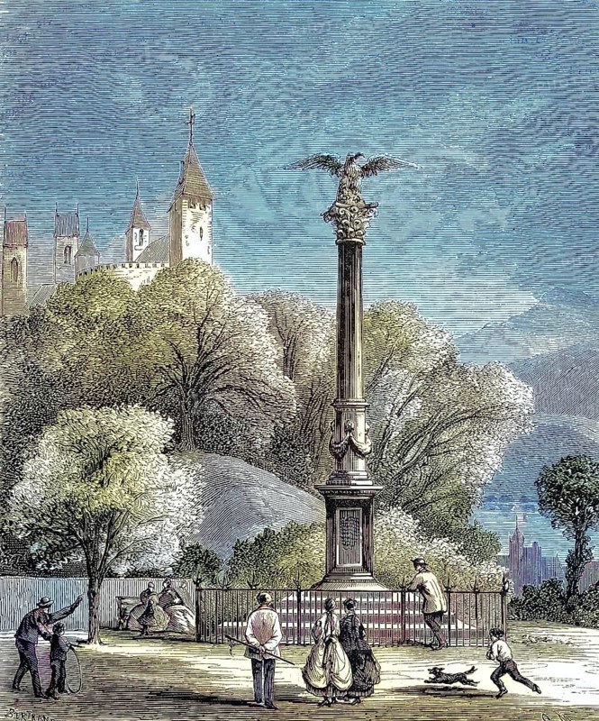 The New Polish Monument, on the shore of Lake Zurich, Zurich, 1869, Switzerland, Historic, digitally restored reproduction of a 19th century original, exact original date unknown, Europe