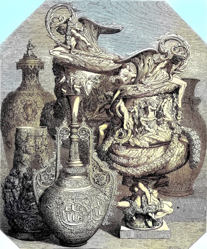Ceramics, Vases at the Universal Exhibition 1855, Paris, France, Historic, digitally restored reproduction of a 19th century original, Europe