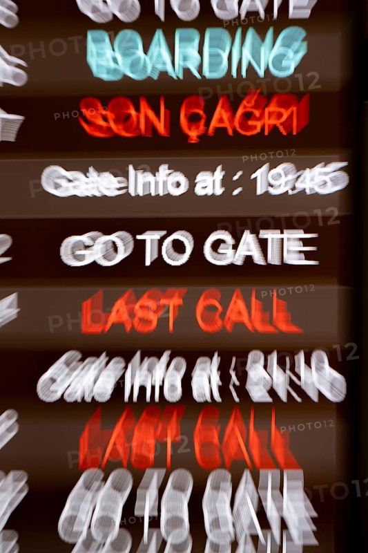 Last call, check-in, departure board with departure schedule in different languages, gates at Istanbul Airport, Istanbul, Turkey, Asia