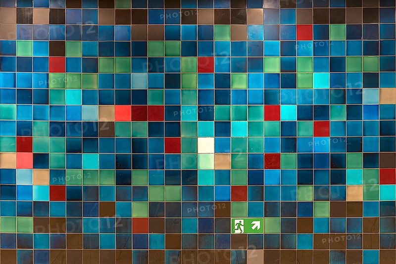Colourful tile wall in an underground station, Hamburg, Germany, Europe