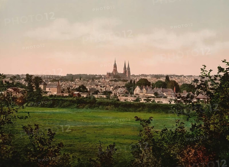 Panorama of Bayeux, Normandy, France, c. 1890, Historic, digitally enhanced reproduction of a photochrome print from 1895, Europe