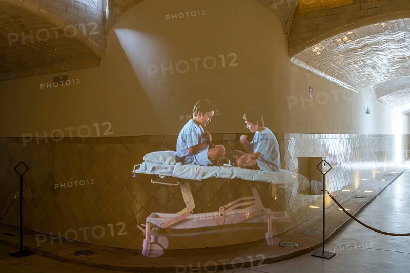 Video projection in the Historic Hospital Complex of the Hospital de la Santa Creu i Sant Pau, Barcelona, Catalonia, Spain, Europe