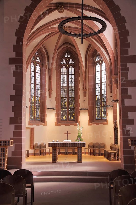 Interior view of chancel, Old Nikolai Church, Römerberg, Old Town, Main, Frankfurt, Hesse, Germany, Europe