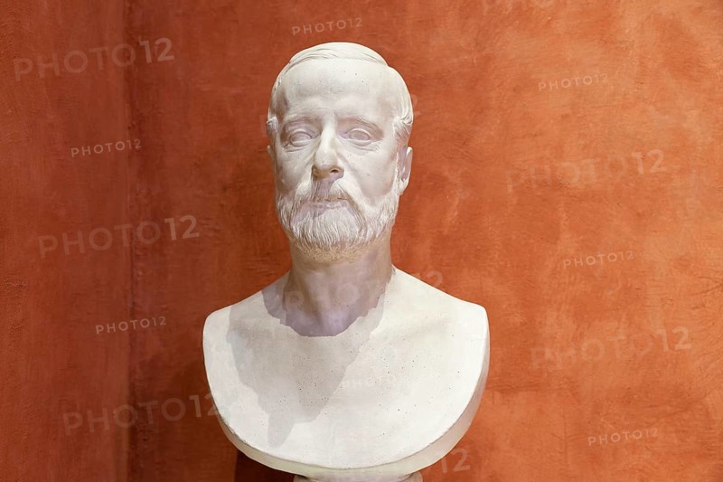 Bust of the composer Michele Puccini, father of the composer Giacomo Puccini, birthplace, Casa Natale di Giacomo Puccini, Lucca, Tuscany, Italy, Europe