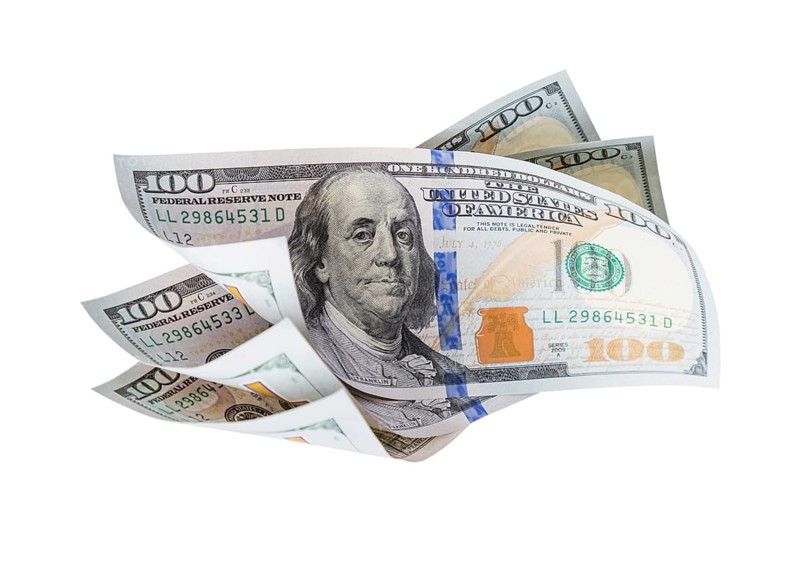 Falling or floating one hundred dollar bills