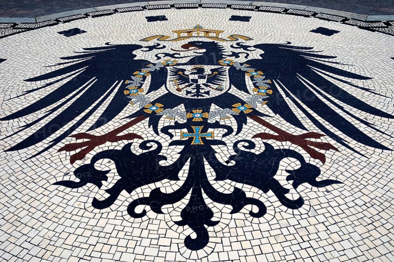 Mosaic with imperial eagle in front of the New Town Hall, Schlossplatz, state capital Wiesbaden, Hesse, Germany, Europe